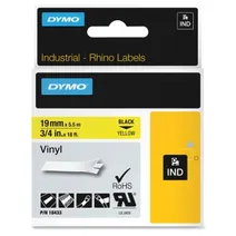 Dymo 18433 Black On Yellow Vinyl Adhesive Labels 19mm x 5.5m