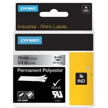 Dymo 18487 Black On Metallic 19mm x 5.5m Polyester Adhesive Tape Cartridge (S0718200)