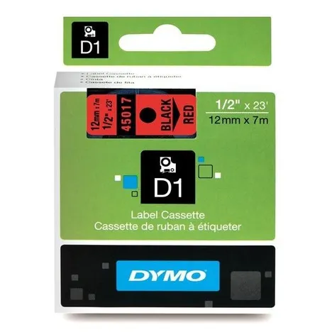 Dymo Black On Red D1 Adhesive Labelling Tape 12mm x 7m (45017)