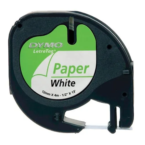 Dymo 91200 Black On White LetraTag Adhesive Paper Tape 12mm x 4m (S0721510)