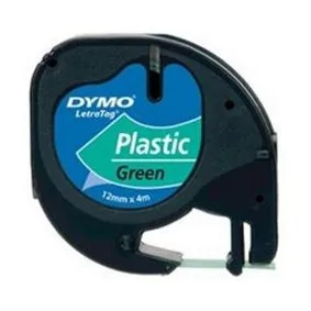 Dymo 91204 Black On Dark Green LetraTag Adhesive Label Plastic Tape 12mm x 4m (S0721640)