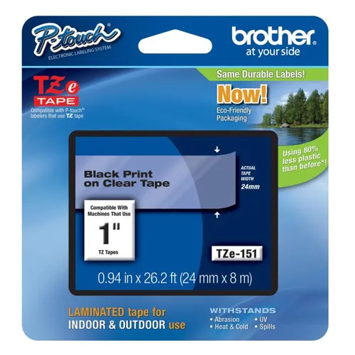 Brother TZe-151 Black On Clear Laminated P-Touch Adhesive Labelling Tape 24mm x 8m