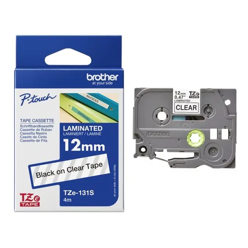 Brother TZe-131 Black On Clear Laminated P-Touch Adhesive Labelling Tape 12mm x 8m