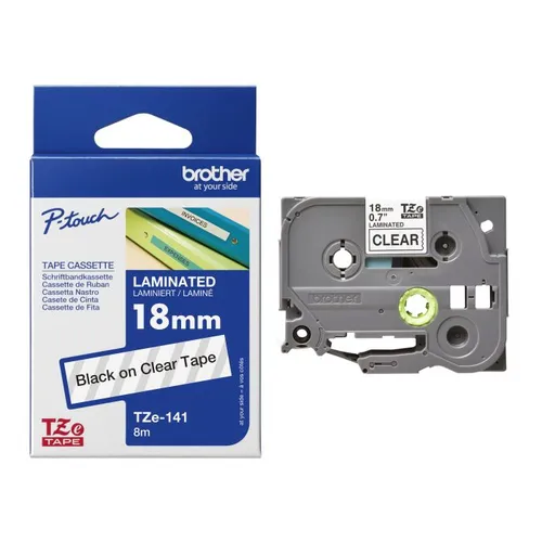 Brother TZe-141 Black On Clear Laminated P-Touch Adhesive Labelling Tape 18mm x 8m