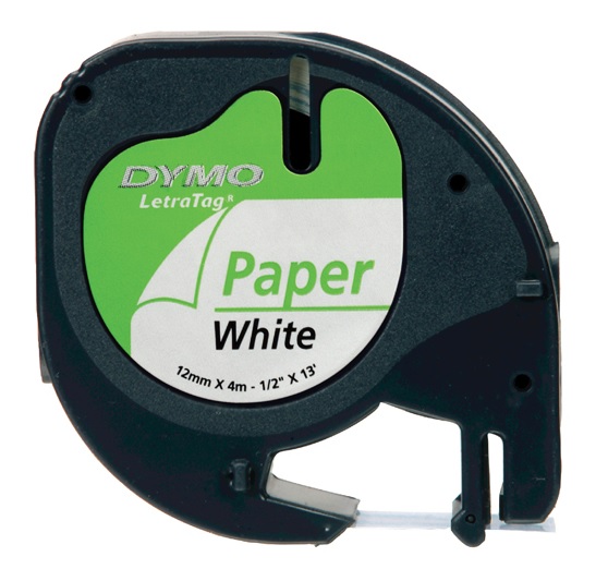 Dymo 91200 Black On White LetraTag Adhesive Paper Tape 12mm x 4m (S0721510)