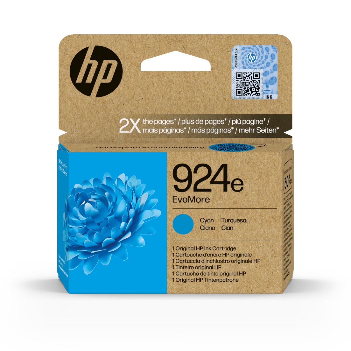 HP 924e EvoMore High Capacity Cyan Ink Cartridge - (4K0U7NE)