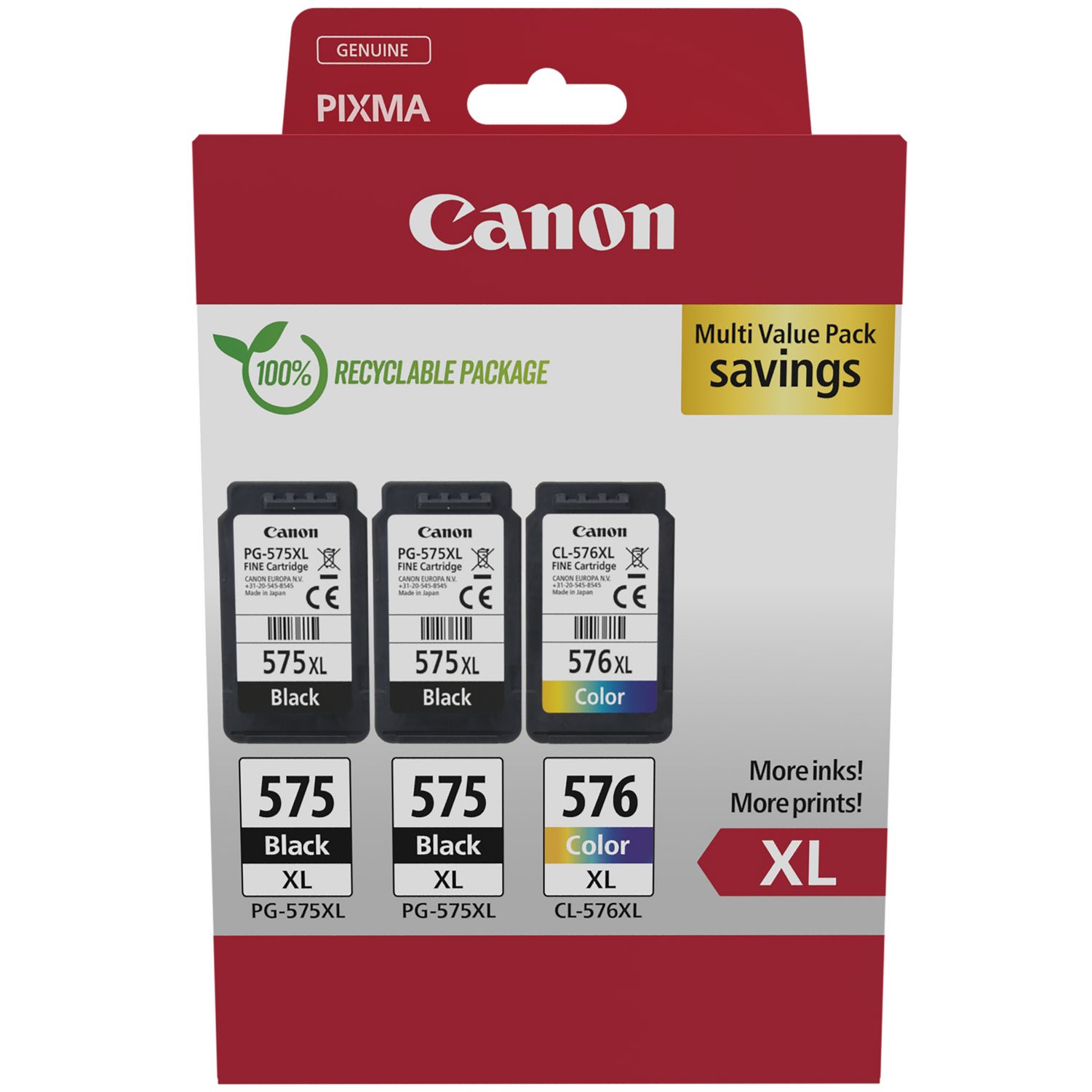 Canon PG-575XL/CL-576XL High Capacity 2 x Black & 1 x Tri-Colour Ink Cartridge Multipack (5437C004)