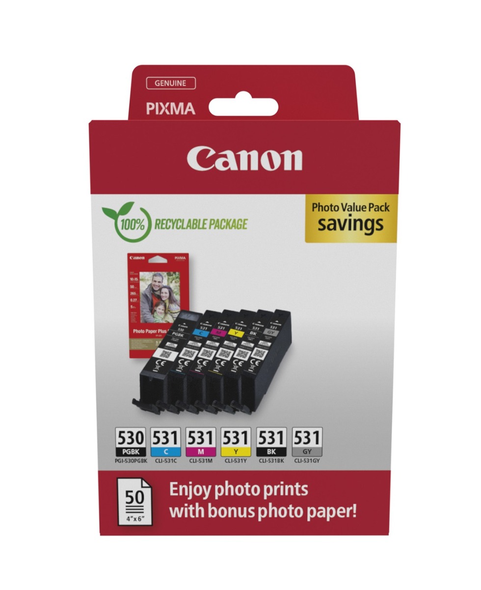 Canon PGI-530 / CLI-531 Multipack - 6 Ink Cartridges & Photo Paper Value Pack - (6117C004)