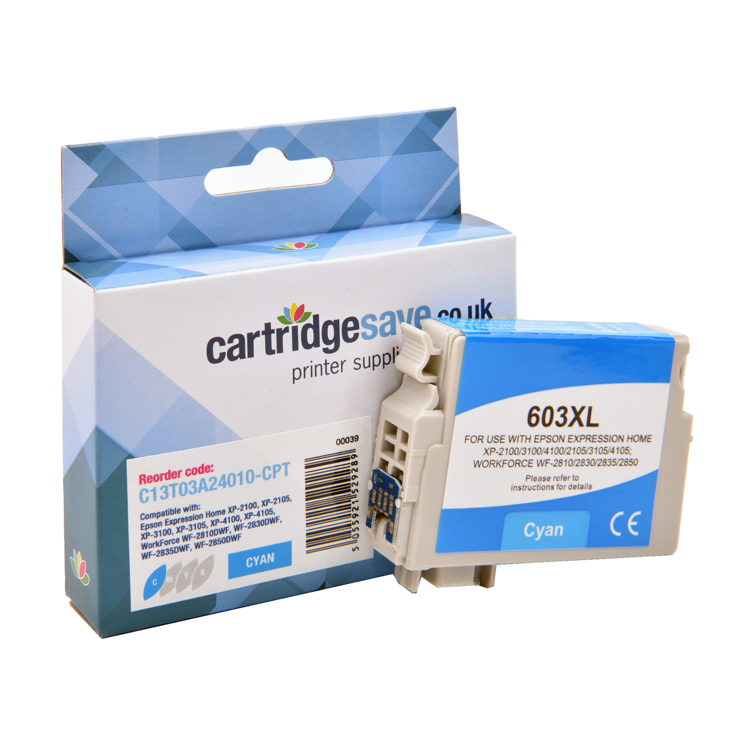 Compatible High Capacity Epson 603XL Cyan Ink Cartridge - (C13T03A24010)