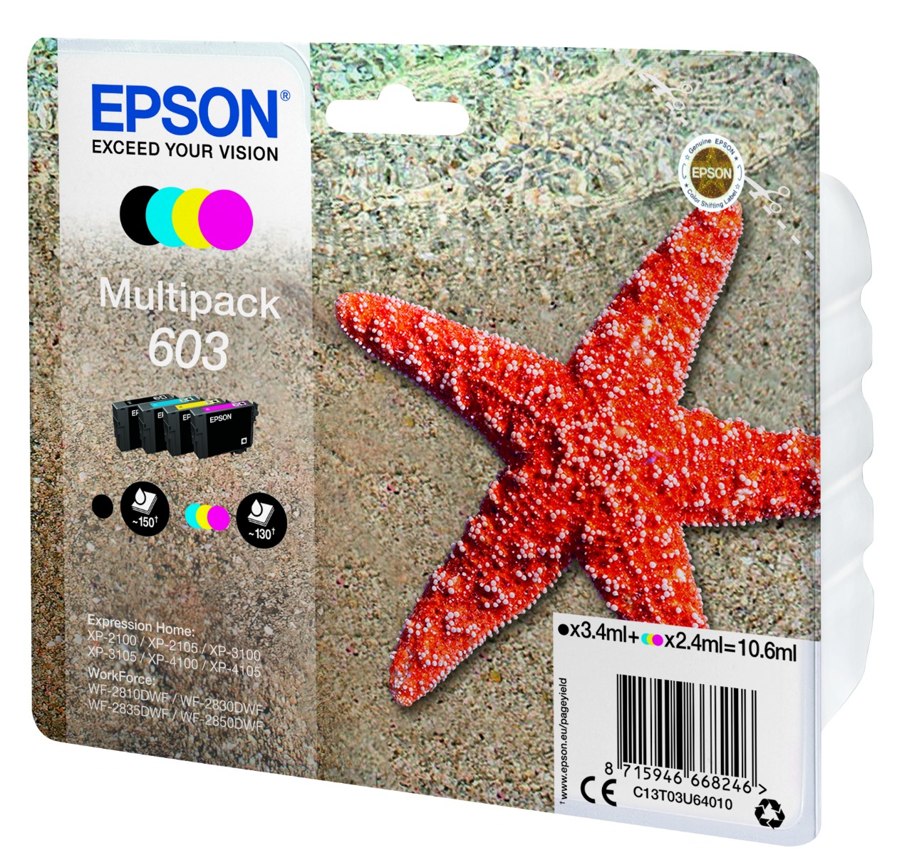 Epson 603 4 Colour Ink Cartridge Multipack - (C13T03U64010)