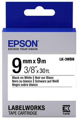 Epson C53S653003 Black on White Labelling Tape 9mm x 9m - (LK-3WBN)