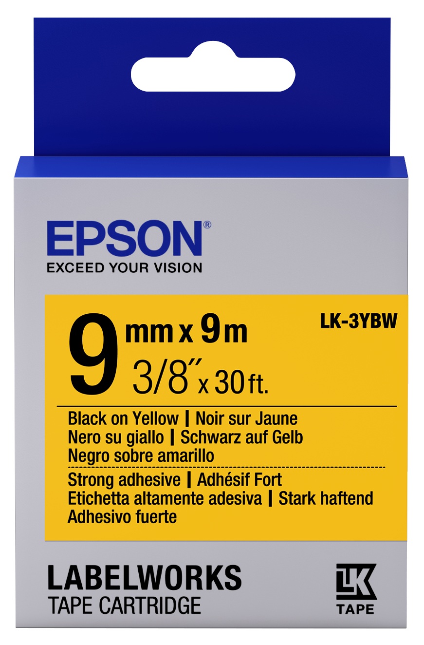 Epson C53S653005 Black on Yellow Strong Adhesive Labelling Tape 9mm x 9m - (LK-3YBW)