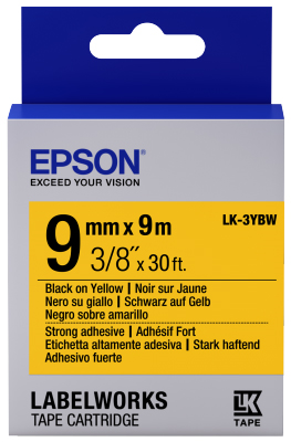 Epson C53S653005 Black on Yellow Strong Adhesive Labelling Tape 9mm x 9m - (LK-3YBW)