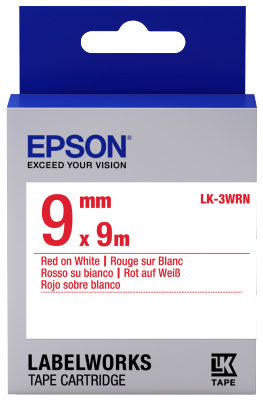 Epson C53S653008 Red on White Labelling Tape 9mm x 9m - (LK-3WRN)