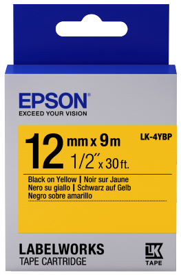 Epson C53S654008 Black on Yellow Labelling Tape 12mm x 9m - (LK-4YBP)