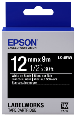 Epson C53S654009 White On Black Labelling Tape 12mm x 9m - (LK-4BWV)