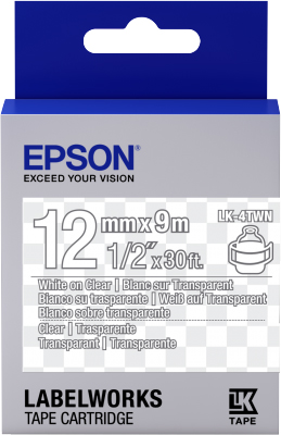 Epson C53S654013 White On Clear Labelling Tape 12mm x 9m - (LK-4TWN)