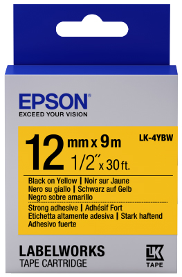 Epson C53S654014 Strong Adhesive Black on Yellow Labelling Tape 12mm x 9m - (LK-4YBW)