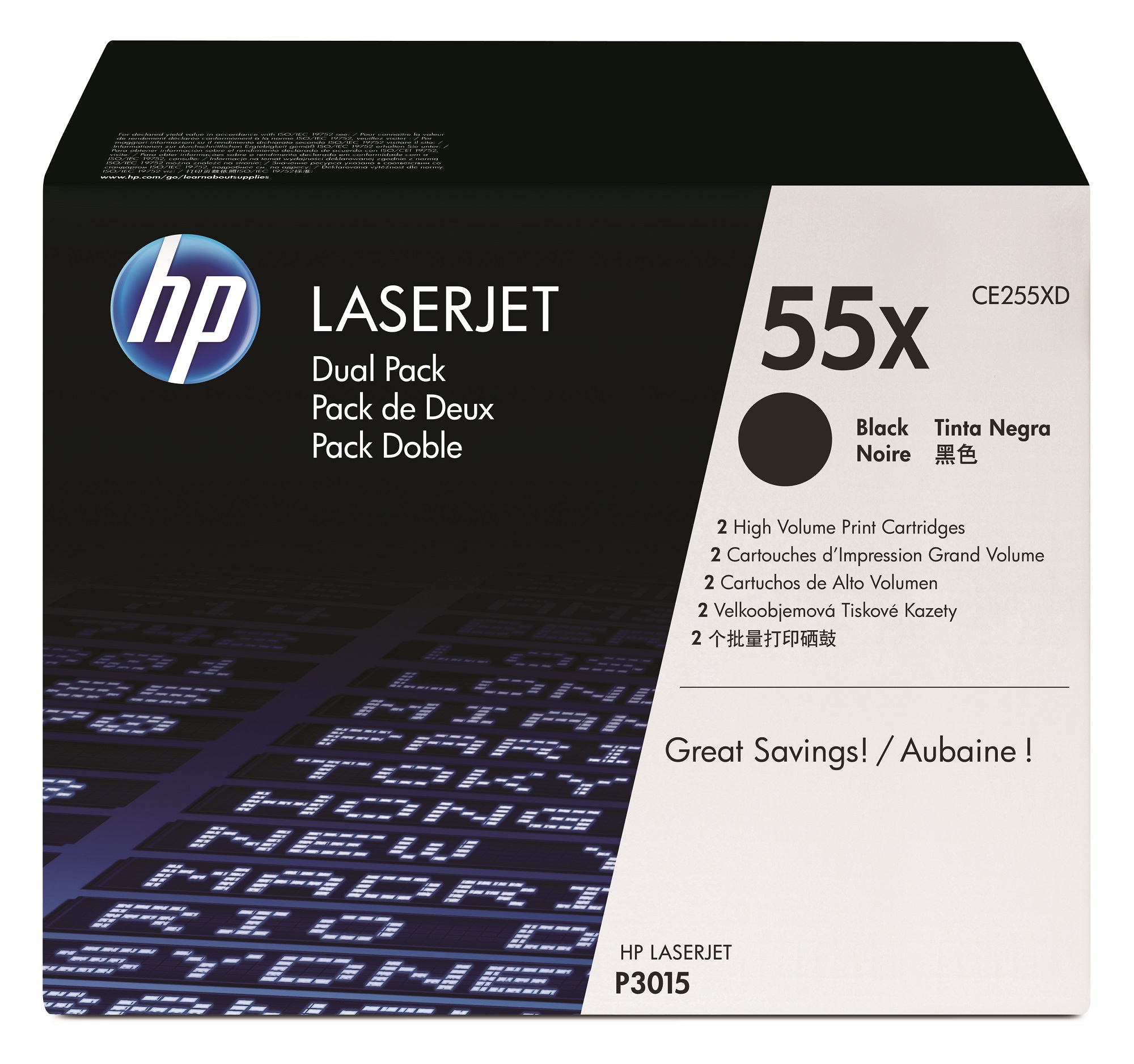 HP 55X High Capacity Black Toner Cartridge Twin Pack (CE255XD)