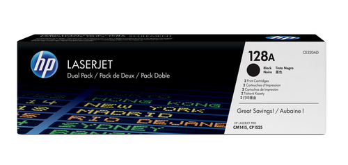 HP 128A Black Toner Cartridge Twin Pack - (CE320AD)