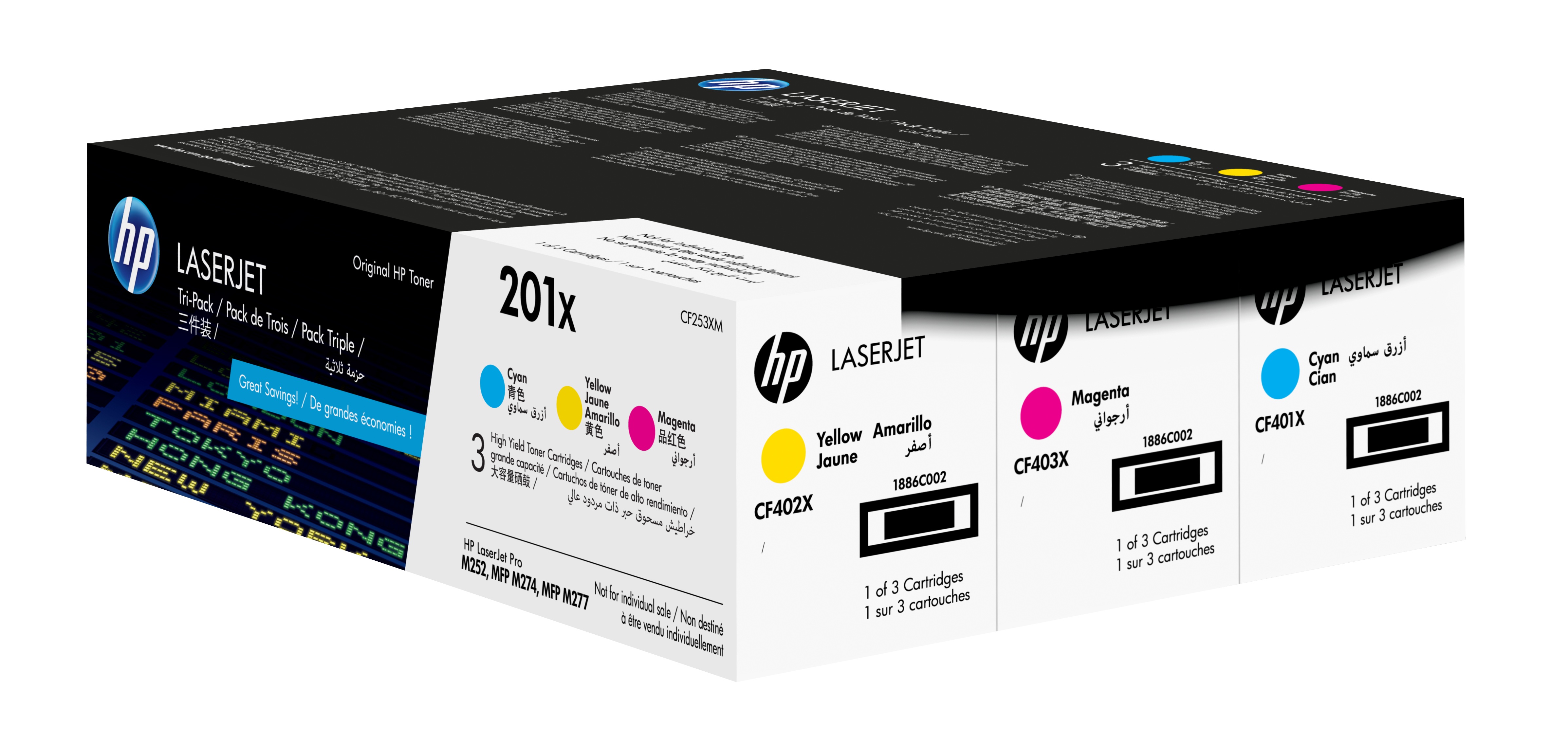 HP 201X High Capacity 3 Colour Toner Cartridge Multipack (CF253XM)