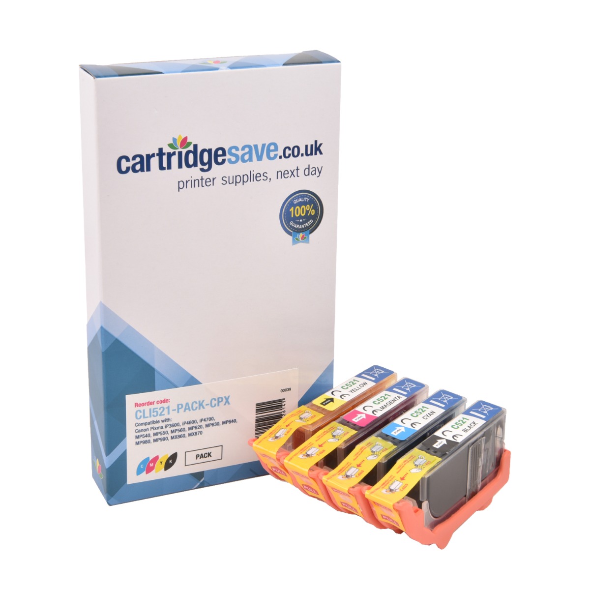 Compatible Canon CLI-521 4 Colour Ink Cartridge Multipack