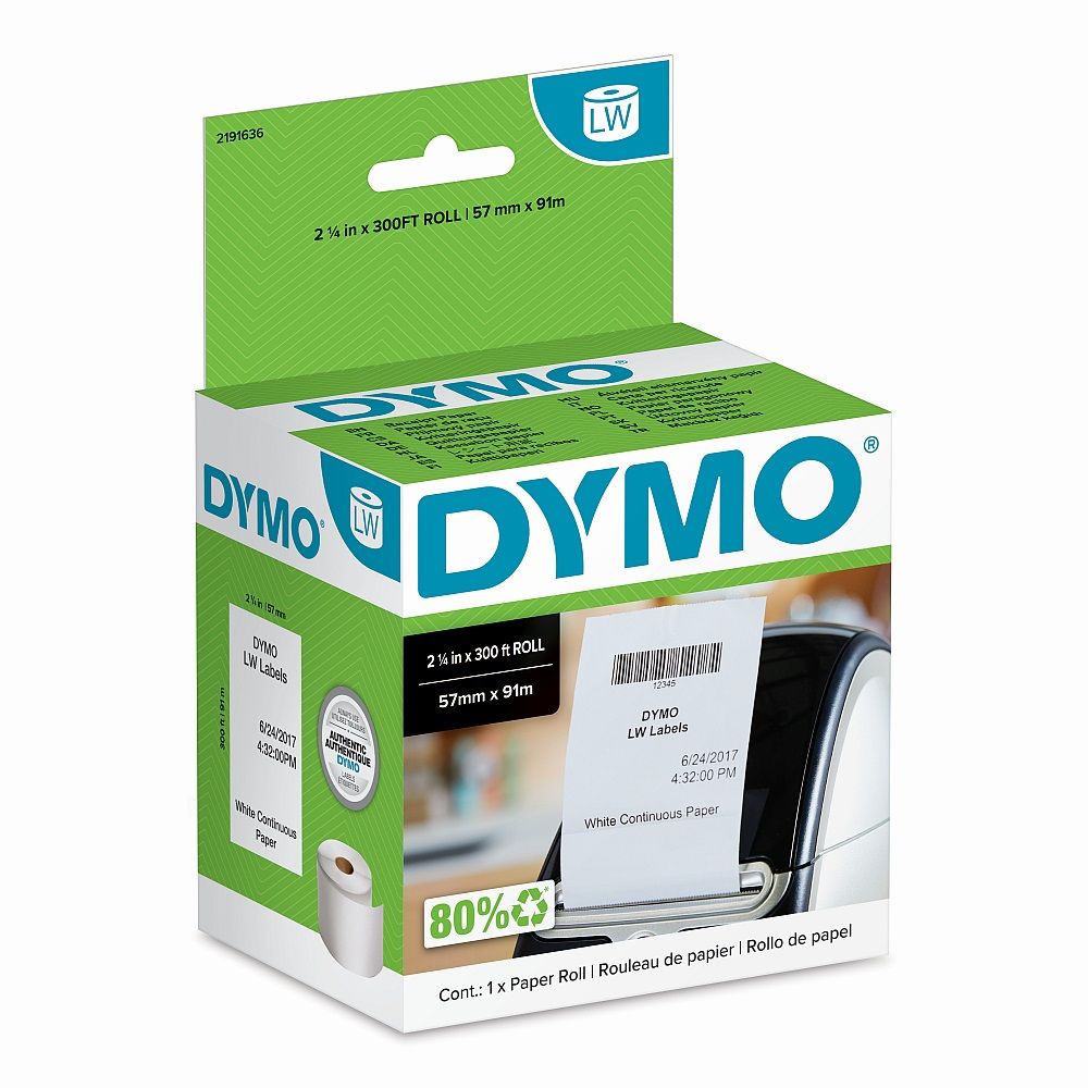 Dymo 2191636 White Non-Adhesive Labels 57mm x 91m