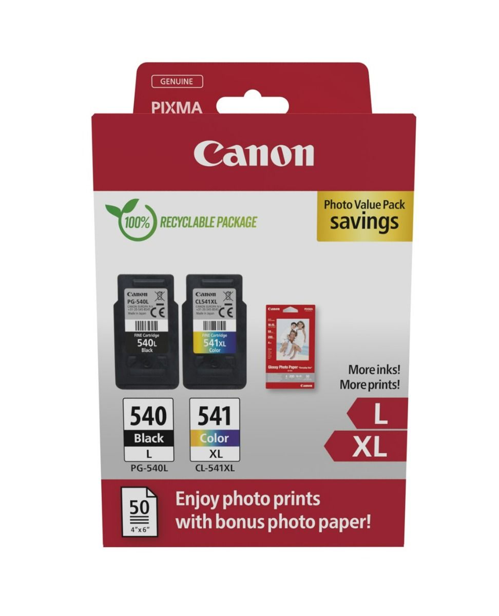 Canon PG-540L/CL-541XL Black & Tri-Colour Ink Cartridge & Photo Paper Multipack (5224B007)