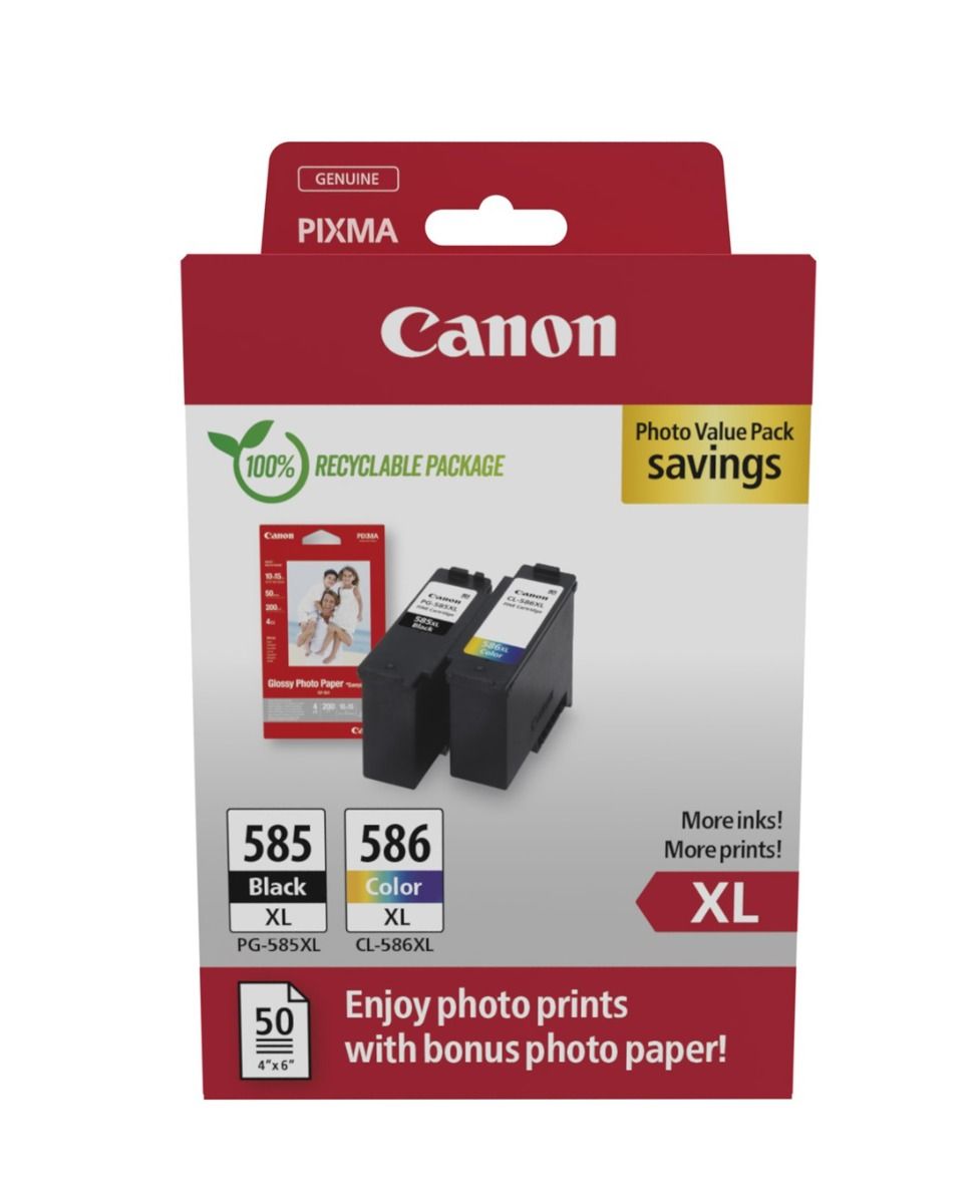 Canon PG-585XL / CL-586XL High Capacity Black & Tri-Colour & Photo Paper Value Pack - (6204C005)