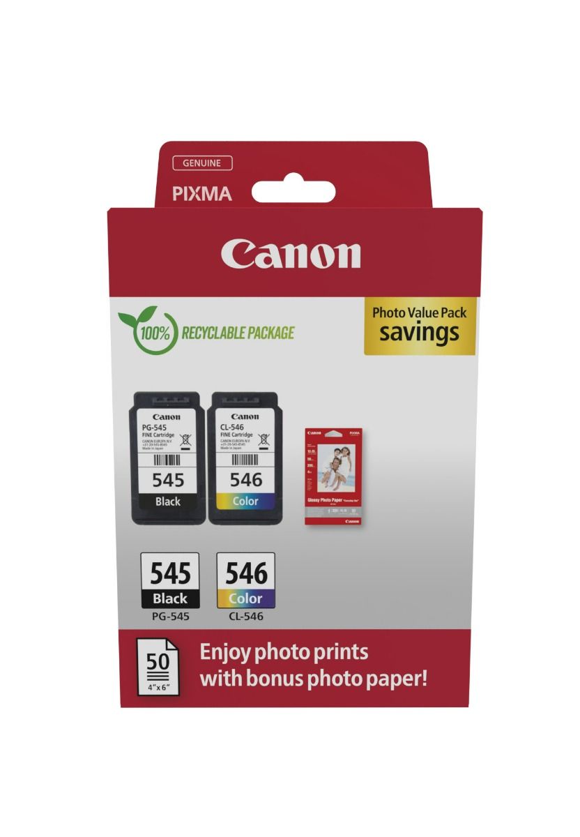 Canon PG-545/CL-546 Black & Tri-Colour Ink Cartridge & Photo Paper Multipack - (8287B008)