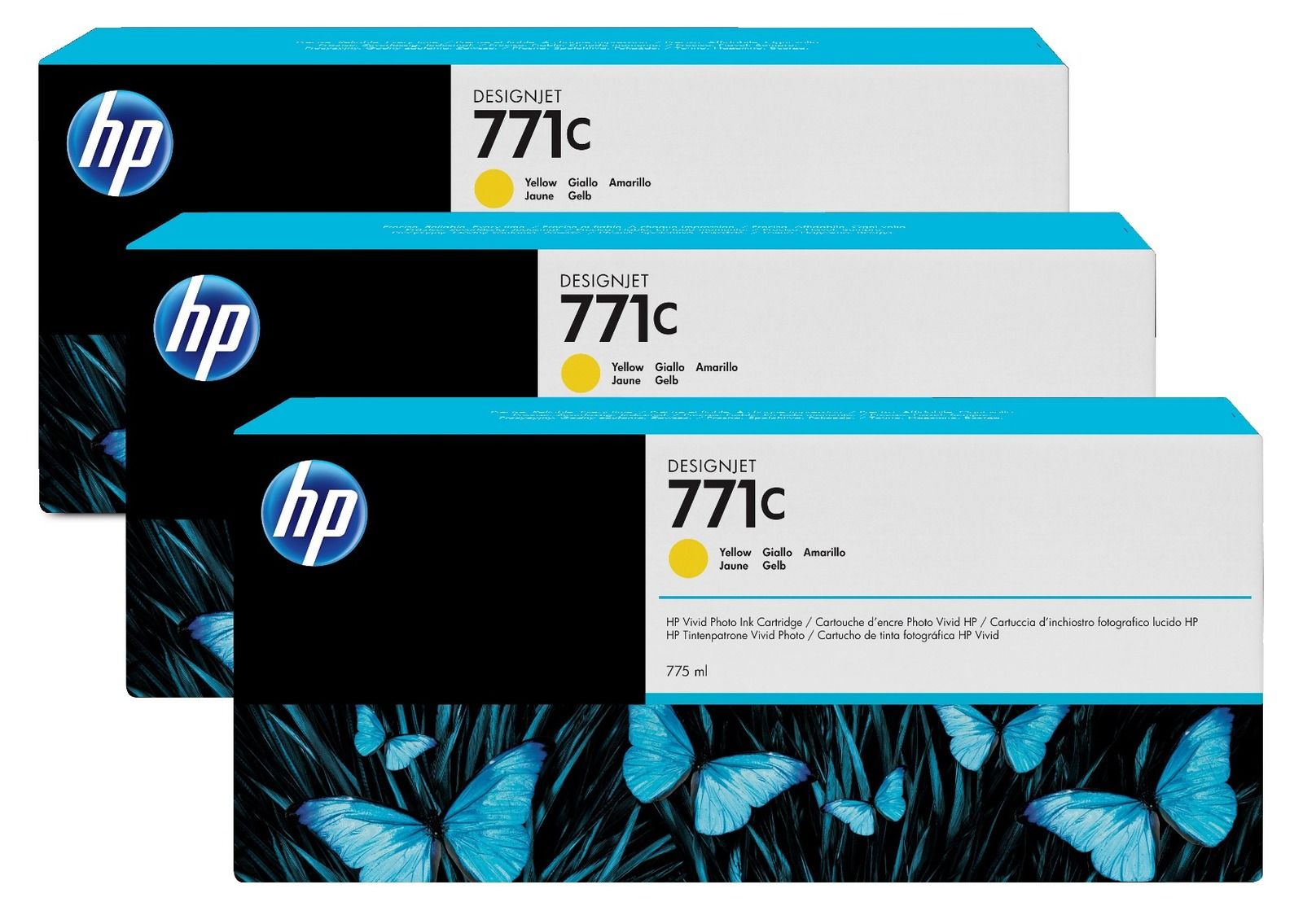 HP 771C Yellow Ink Cartridge Triple Pack - (B6Y34A)