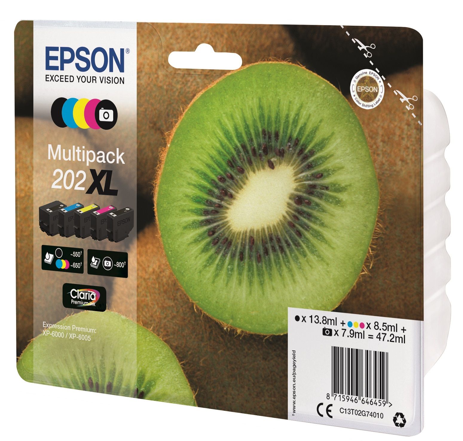 Epson 202XL 5 Colour High Capacity Ink Cartridge Multipack - (T02G7 Kiwi)