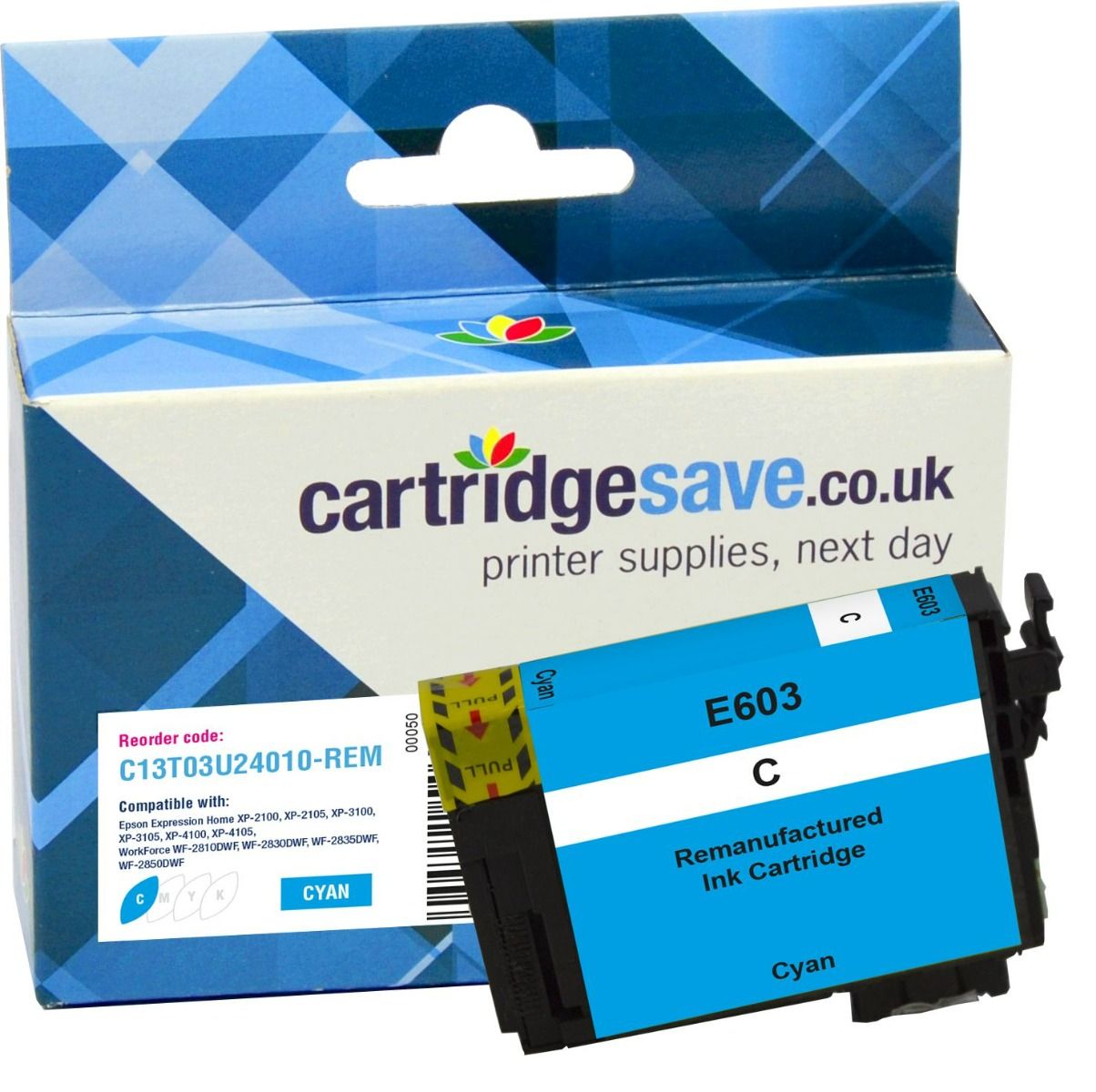 Compatible Epson 603 Cyan Ink Cartridge - (C13T03U24010)