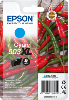 Epson 503XL High Capacity Cyan Ink Cartridge - (C13T09R24010 Chilli)