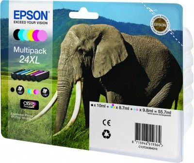 Epson 24XL 6 Colour High Capacity Ink Cartridge Multipack (T2438 Elephant)