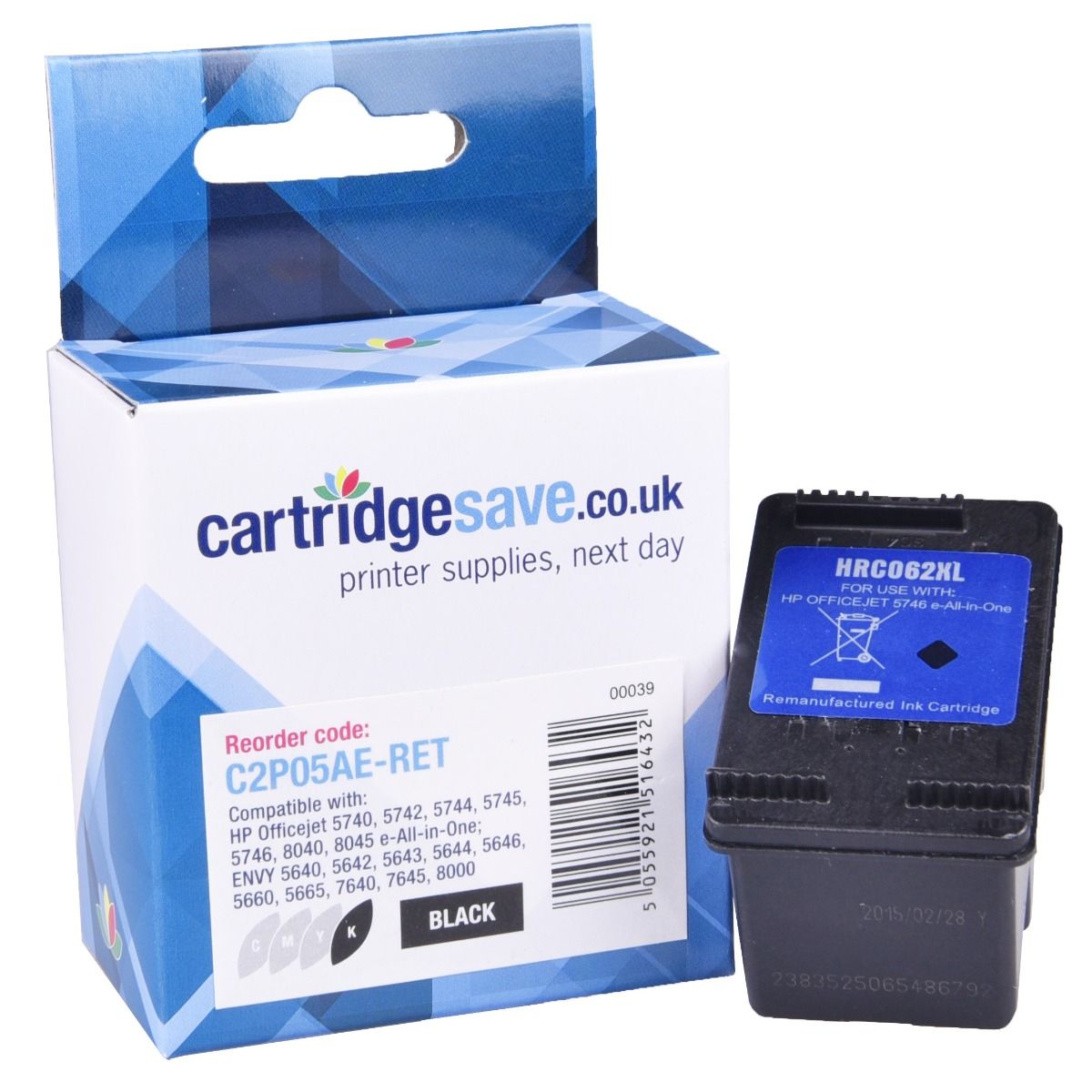 Compatible HP 62XL High Capacity Black Ink Cartridge - (C2P05AE)