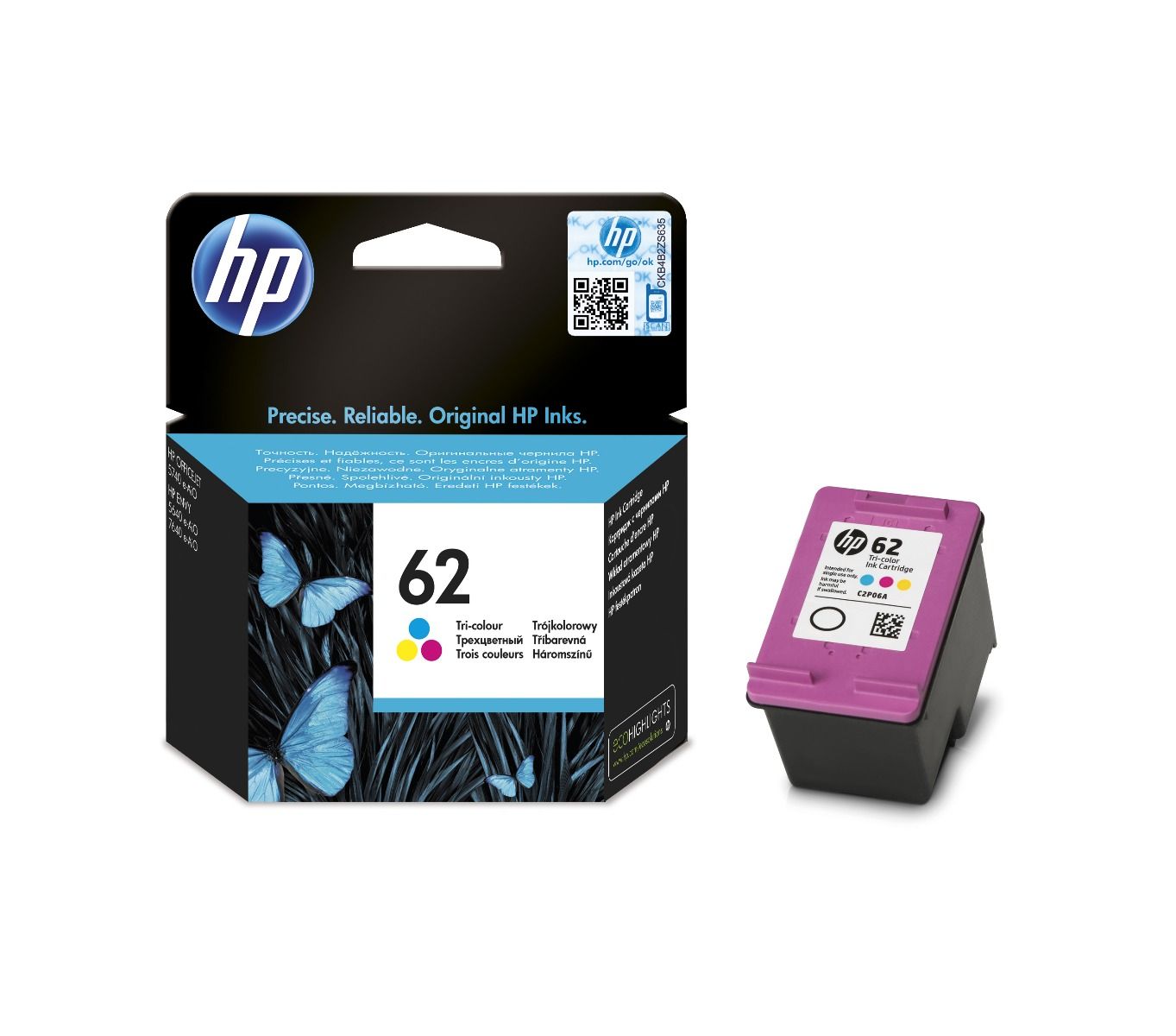 HP 62 Tri-Colour Ink Cartridge - (C2P06AE Cartridge)