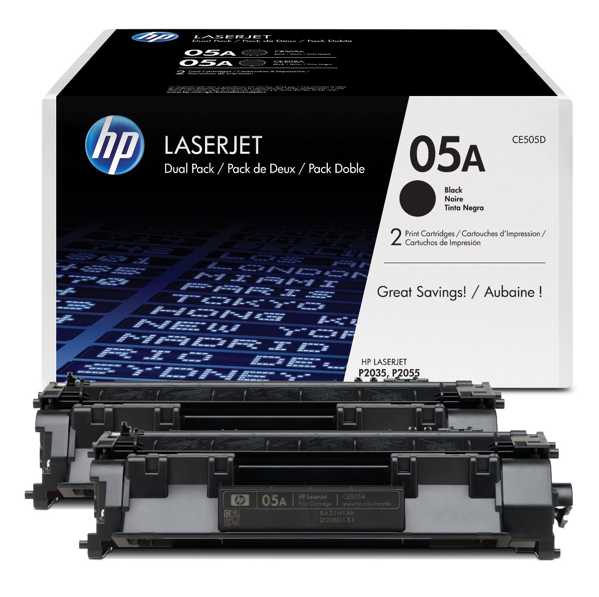 HP 05A Black Toner Cartridge Twin Pack (CE505D)