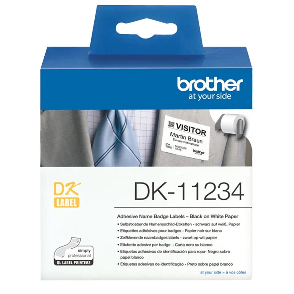 Brother DK-11234 Black On White 60mm x 86mm Adhesive Visitor Badge Labels