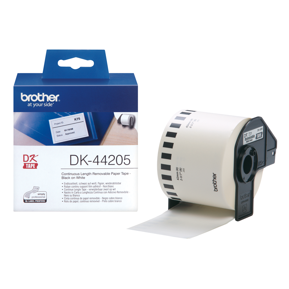 Brother DK-44205 Black On White 62mm x 30.48m Continuous Paper Tape Adhesive Paper