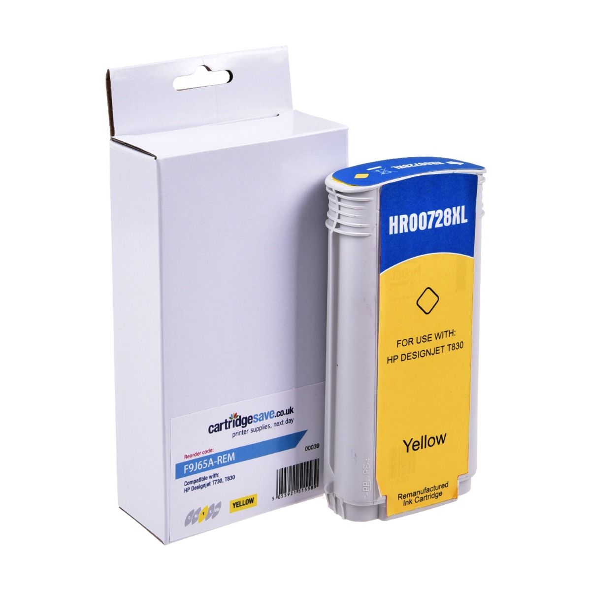 Compatible HP 728 Yellow High Capacity Ink Cartridge - (F9J65A)