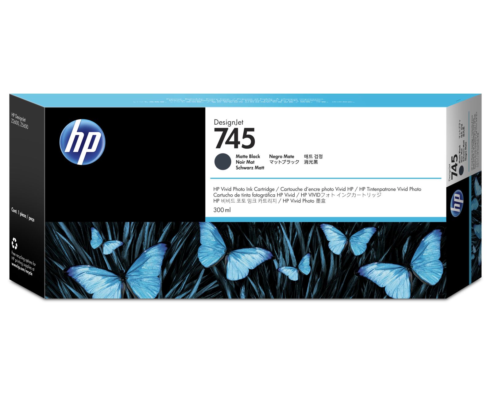 HP 745 High Capacity Matte Black Ink Cartridge (F9K05A)