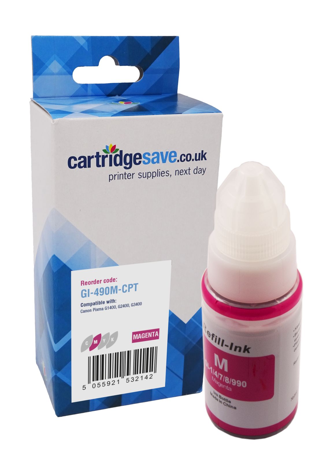 Compatible Canon GI-490 Magenta Ink Bottle - (GI-490M)