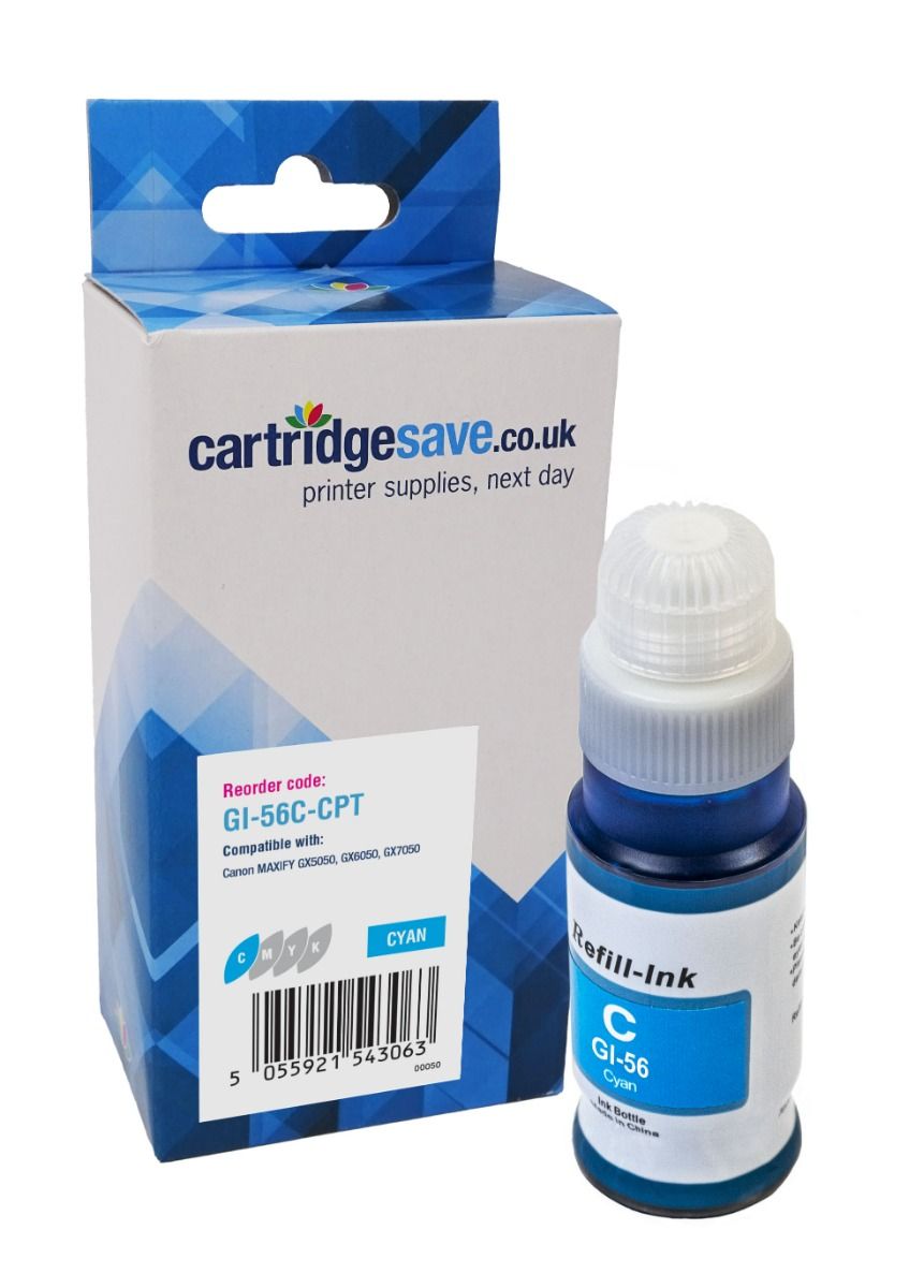 Compatible Canon GI-56 Cyan Ink Bottle - (GI-56C)