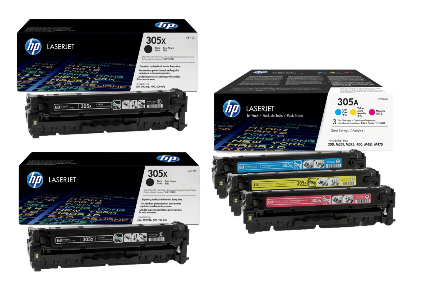 HP 305X / HP 305A 5 Colour Toner Cartridge Multipack (CE410XD & CF370AM)