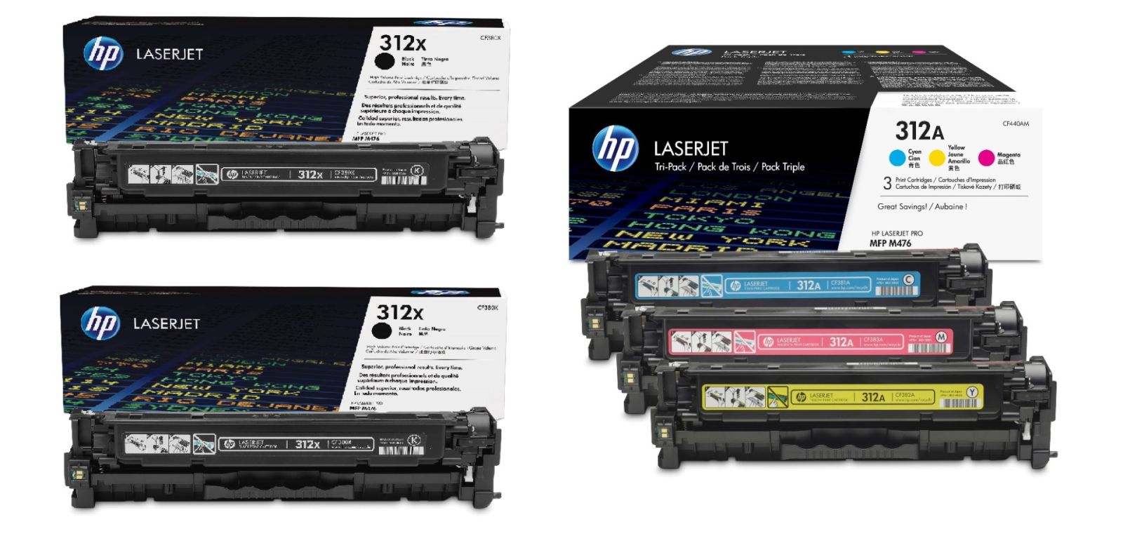 HP 312A / HP 312X 5 Colour Toner Cartridge Multipack - (CF380XD & CF440AM)