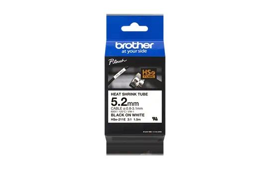 Brother HSE-211E Black On White Heat Shrink Tube Tape 5.2mm x 1.5m