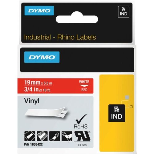 Dymo 1805422 White On Red Vinyl Adhesive Labels 19mm x 5.5m