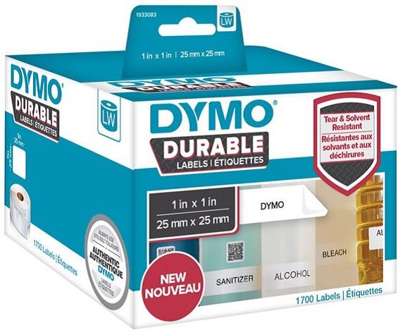 Dymo 1933083 Durable Square Labels 1 x 1700 Adhesive Labels 25mm x 25mm