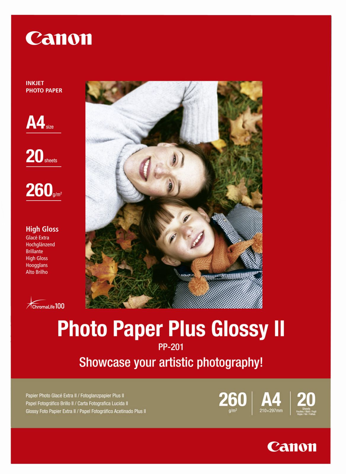 Canon 260gsm PP-201 A4 Glossy Photo Paper Plus II (2311B019 20 Sheets Inkjet Photo Paper 210x297mm)